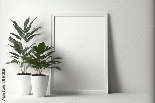 Wallpaper Mural A minimalist vertical photo frame template that is blank, a white picture frame that sits next to a potted plant on a shelf, and the concept of minimalism in general Torontodigital.ca