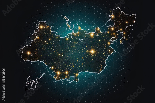 outline of a map of Turkey with abstract stars and lines. Concept of connection and communication. Generative AI