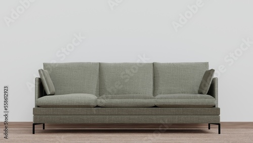 Sofa armchair seat couch with empty wall living room, 3d rendering. © pookpiik