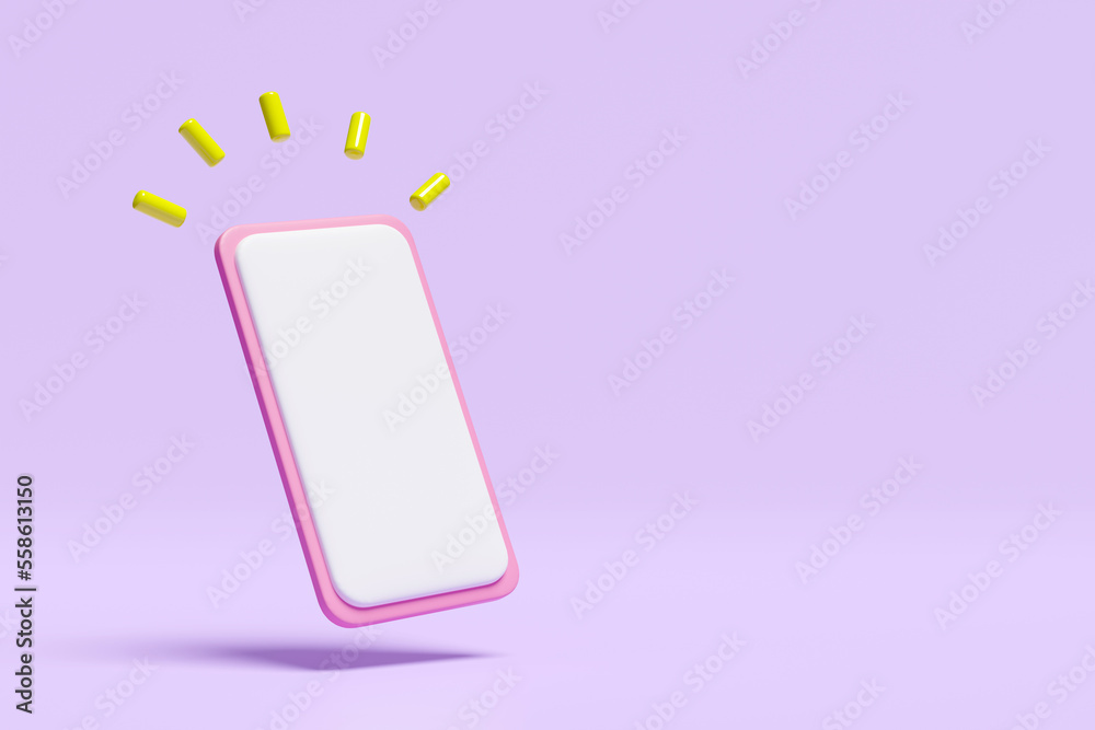 mobile phone or smartphone with yellow light isolated on purple background. idea tip concept, minimal abstract, 3d illustration render, clipping path mobile phone or smartphone with yellow light isolated on purple background. idea tip concept, minimal abstract, 3d illustration render, clipping path