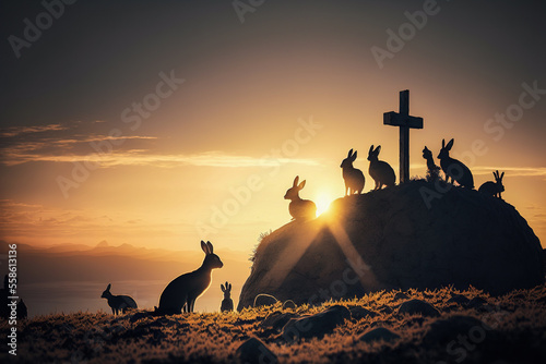 Silhouettes of bunnies at sunset