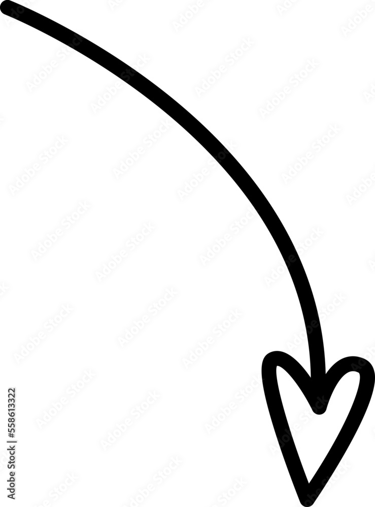 Cartoon colorful arrow with heart shape tip flat icon
