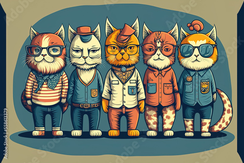 a group of hipster cats. Generative AI