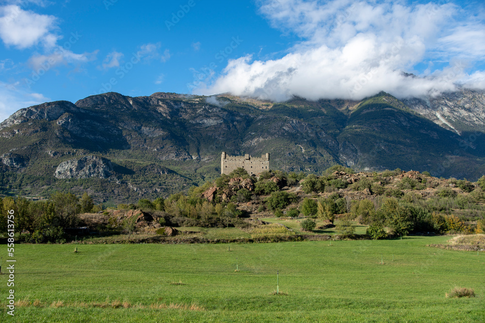 Panoramic view of the castle of Ussell Aosta Valley