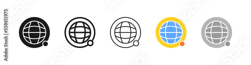 Planet line icon. Internet, worldwide web, computer network, arrow, search, access to the information, data storage. Location concept. Vector five icon in different style on white background
