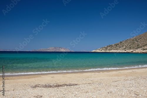 The amazing sandy and turquoise beach of Agia Theodoti in Ios Cyclades Greece
