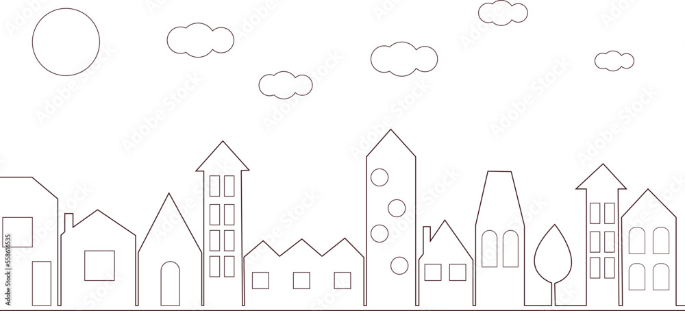 one line cityscape illustration, can be used for packaging, banner, advertising