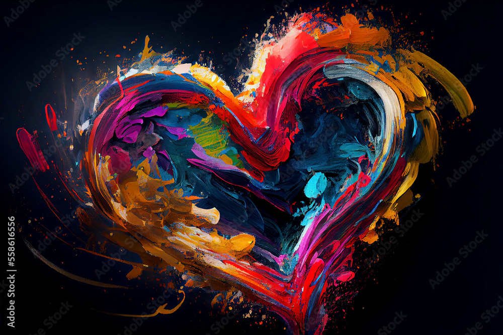 Colorful paint love heart shape for Valentine's Day (Generative AI) - obrazy, fototapety, plakaty 
