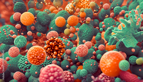 The abstract painting depicts bacteria under the microscope  showcasing the microcosmic world in a way that is both intriguing and aesthetically pleasing. Generative AI