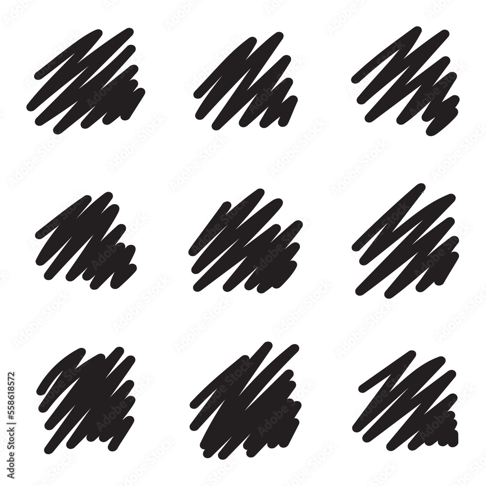 Black artistic scribble outline hand drawn marker pen set. Black artistic scribble outline hand drawn marker pen set.