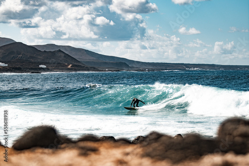 Canvas Print Wild rocky coastline of surf spot La Santa Lanzarote, Canary Islands, Spain