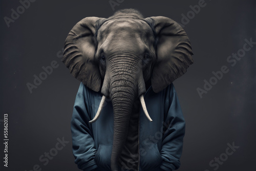 Portrait of a fitness athlete elephant wearing sportswear, generative ai