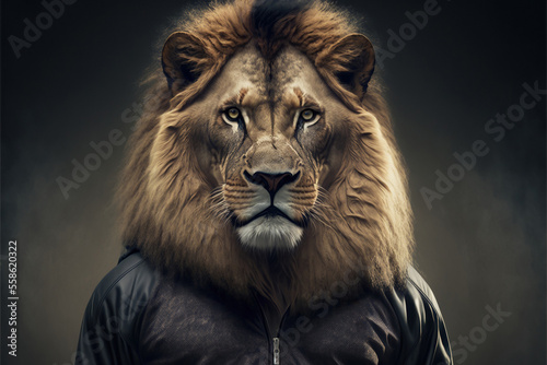 Portrait of a fitness athlete lion wearing sportswear  generative ai