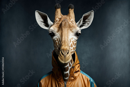 Portrait of a fitness athlete giraffe wearing sportswear, generative ai