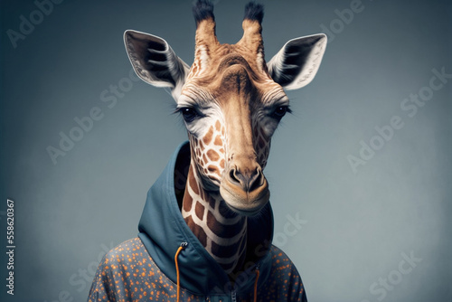 Foto Portrait of a fitness athlete giraffe wearing sportswear, generative ai