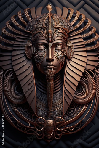 Leinwand Poster Beautiful Medium-Shot terracotta tutankhamun, intricate metal filigree design, f