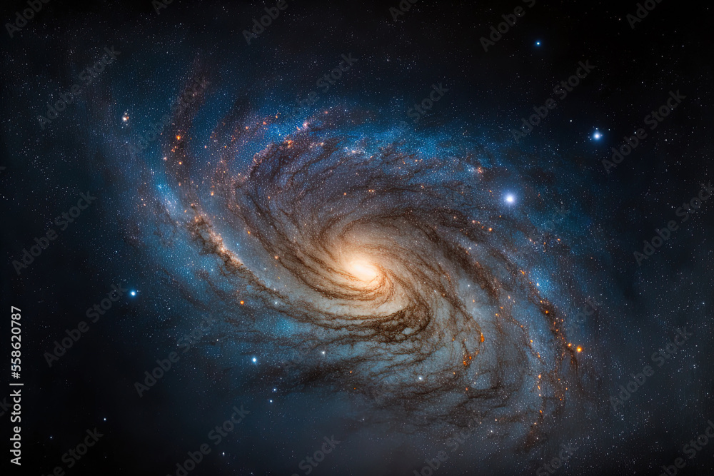 Milky Way galaxy in the background of a starry night sky with stars and cosmic dust. Generative AI