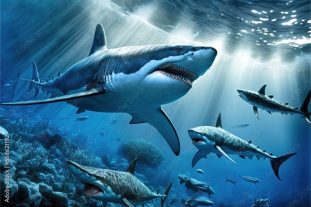 Fototapeta premium Shark Underwater Generative AI