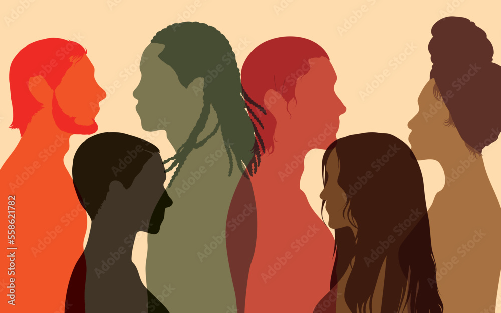 Standing together are men and women of different cultures. RACE and anti-racism concept. People of diverse ethnicities and races. Standing together are men and women of different cultures. RACE and anti-racism concept. People of diverse ethnicities and races.