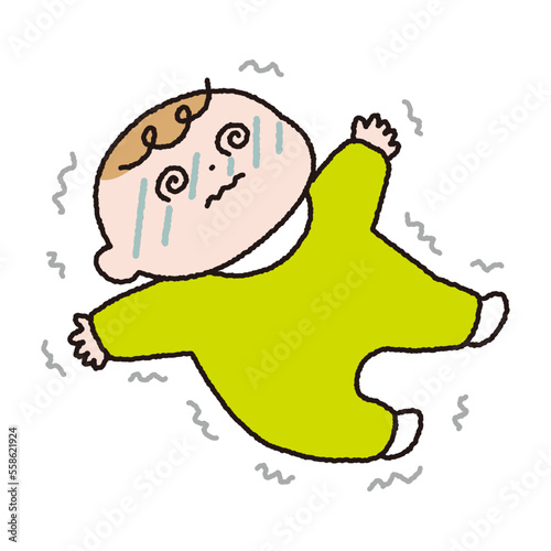 痙攣を起こしている赤ちゃんのカラー線画