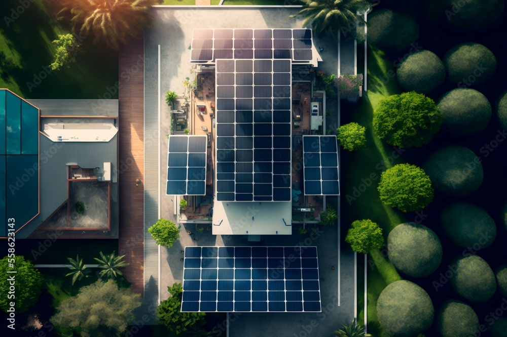 rooftop solar panel system with a birdseye view, to showcase the size