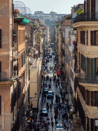Top view of Via dei Condotti, a street in Rome famous for its luxury shops