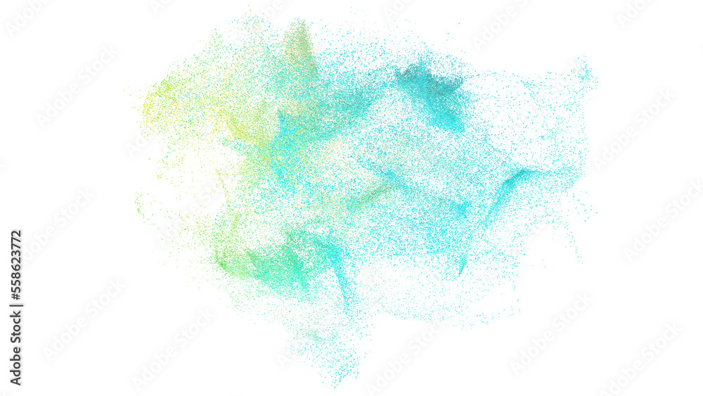 3D rendering of burst of colorful sand or pebble particles on transparent background
