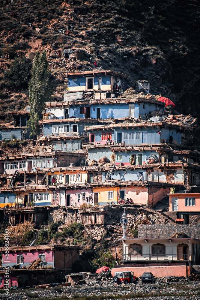 Traditional village houses on the hill in Northern Pakistan