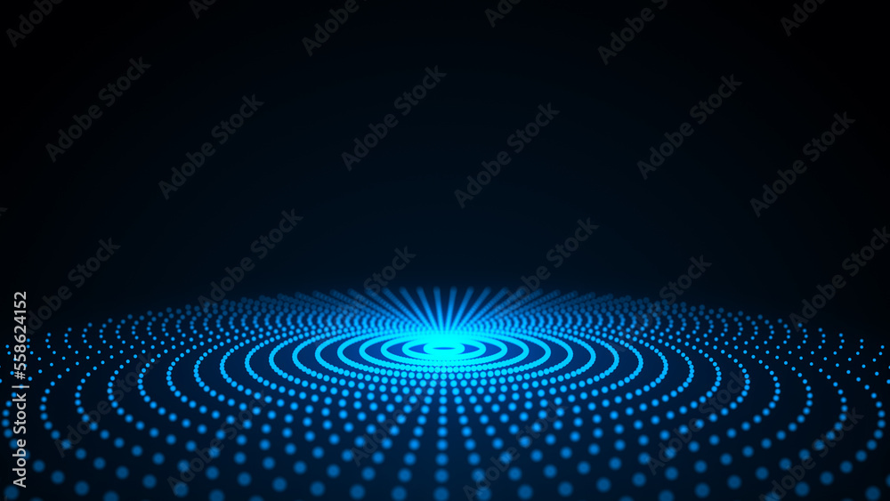 Futuristic wave. Dark cyberspace. Abstract sound wave with dots. White moving particles on a blue background. 3d rendering. Futuristic wave. Dark cyberspace. Abstract sound wave with dots. White moving particles on a blue background. 3d rendering.