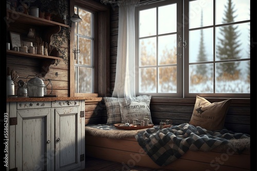 Rustic natural farmhouse cottage interior 