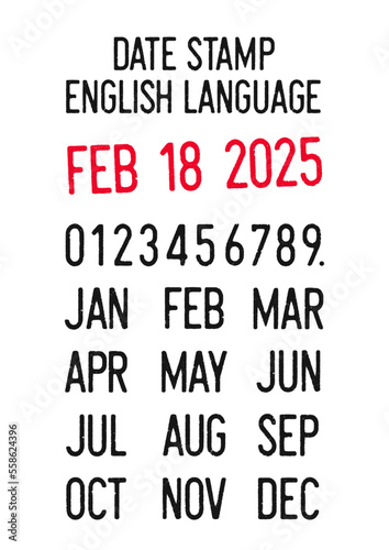 Vector illustration of editable dates stamps in English language (days, months, years)