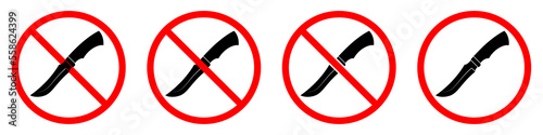 Knife ban sign. No Knife sign. Prohibition signs set. Dangerous weapon. Vector illustration.