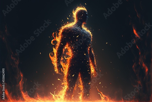 human fire man illustration generative ai