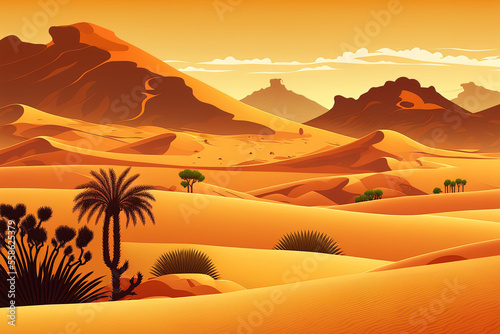 Sand desert scenery  no humans  and a dune setting. Generative AI