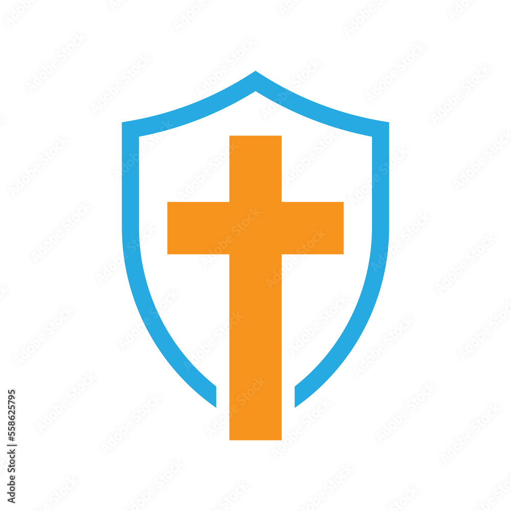 Obraz premium Shield icon. Church icon. Shield icon with christian cross symbol. Vector illustration.