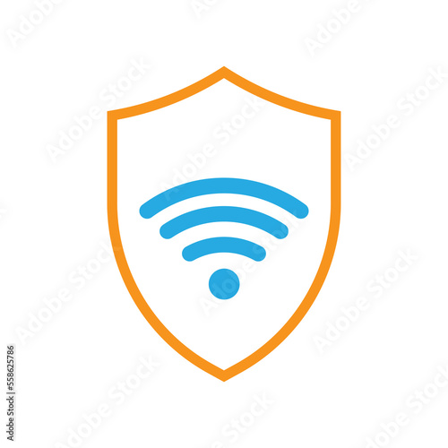 WI-FI signal security icon. Shield icon with signal symbol. WIFI icon. Vector illustration.