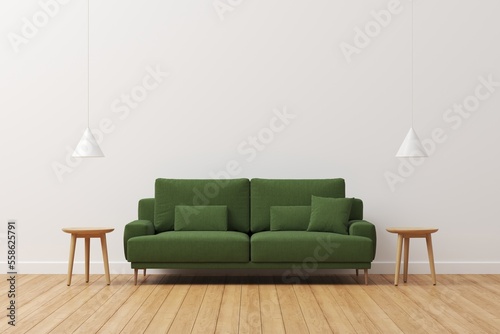 Cozy living area scene. Interior of living minimal style with empty space for products presentation or text for advertising. © 8_visual