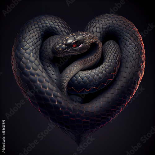 Black Snake in shape of heart, Generative AI