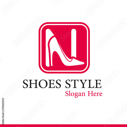 Modern Shoes Store, Shoes Fashion Company Logo Template Idea With Initial Letter N and Female Shoes