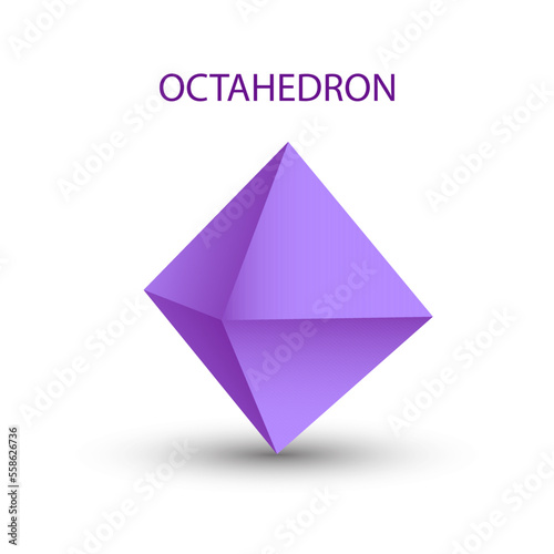 Illustration of a purple octahedron on a white background with a gradient for for game, icon, logo, mobile, ui, web. Platonic solid. Minimalist style
