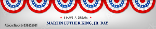 Happy Martin Luther King day. Congratulatory inscription on the background colors of the American Flag. No people. Closeup, top view