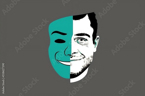 Psychopath/sociopath illustration, two-faced lying man. Minimalist image depicting psychopathy/sociopathy/narcissism. photo