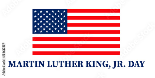 Happy Martin Luther King day. Congratulatory inscription on the background colors of the American Flag. No people. Closeup, top view