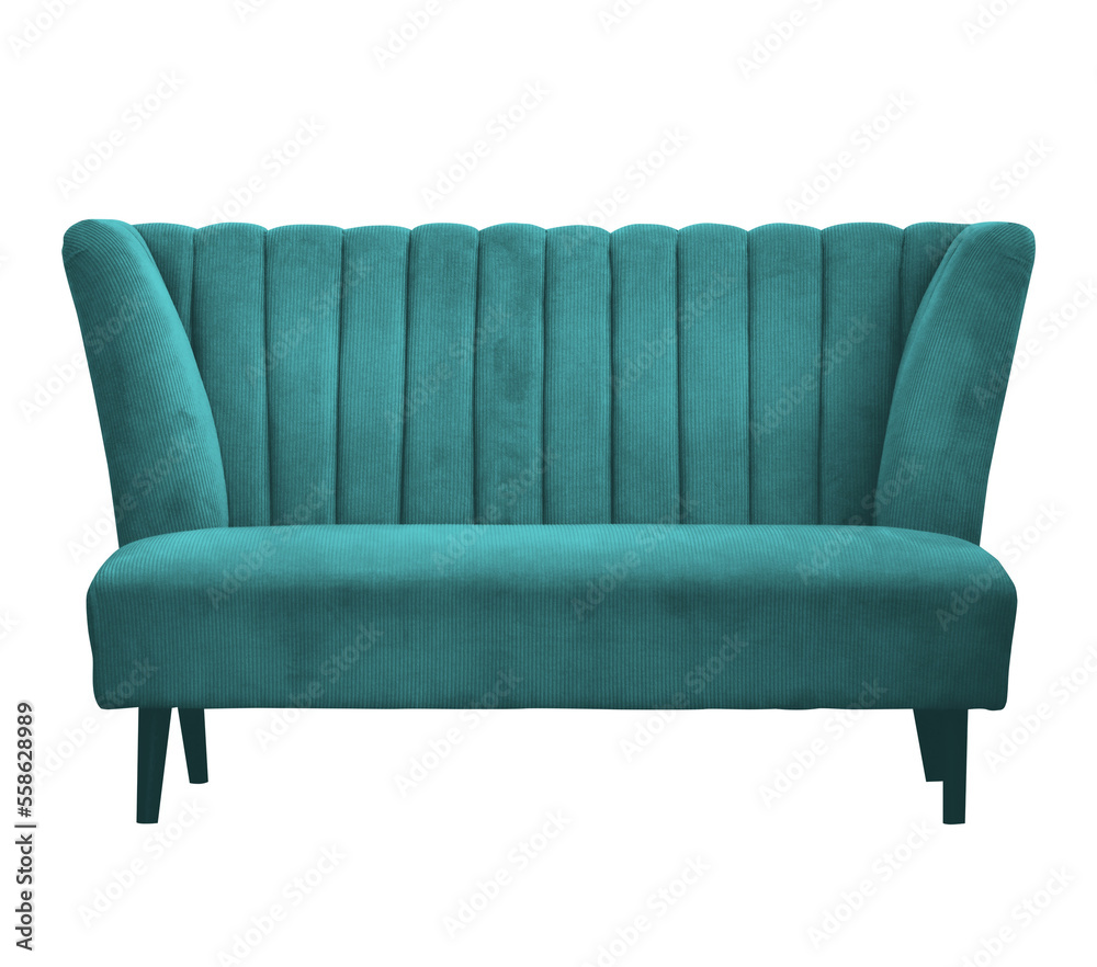 Elegant Turquoise Green Sofa Couch Isolated on Transparent Background