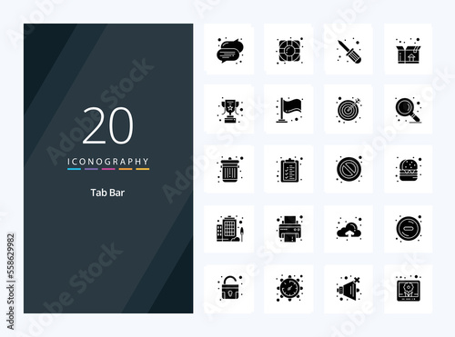 20 Tab Bar Solid Glyph icon for presentation. Vector icons illustration