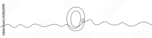 Number 0 in continuous line drawing style. Line art of number zero. Vector illustration. Abstract drawing number 0