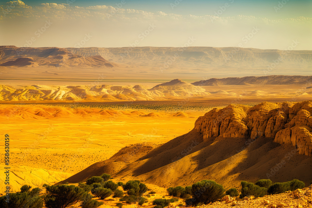 Desert scenery at Israel's border with Jordan. Generative AI