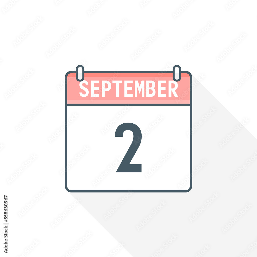 Fototapeta premium 2nd September calendar icon. September 2 calendar Date Month icon vector illustrator