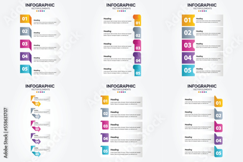 Vector illustration 5 Steps infographics. Flat design set for advertising brochure flyer and magazine. Pack of 2997