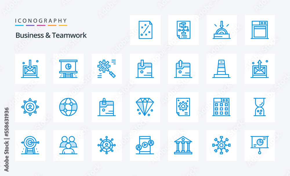 25 Business And Teamwork Blue icon pack. Vector icons illustration